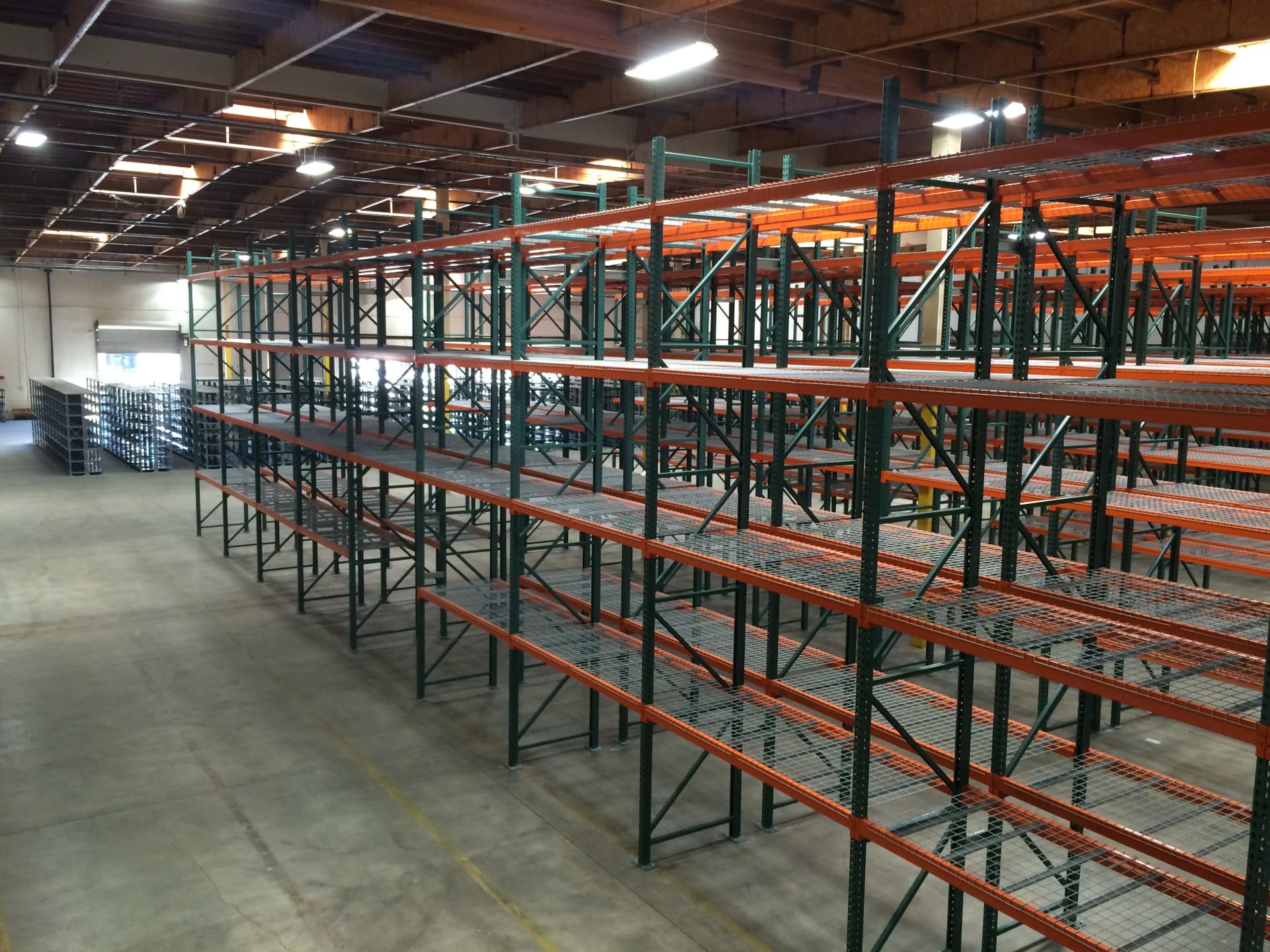 Pallet rack systems installed in a warehouse